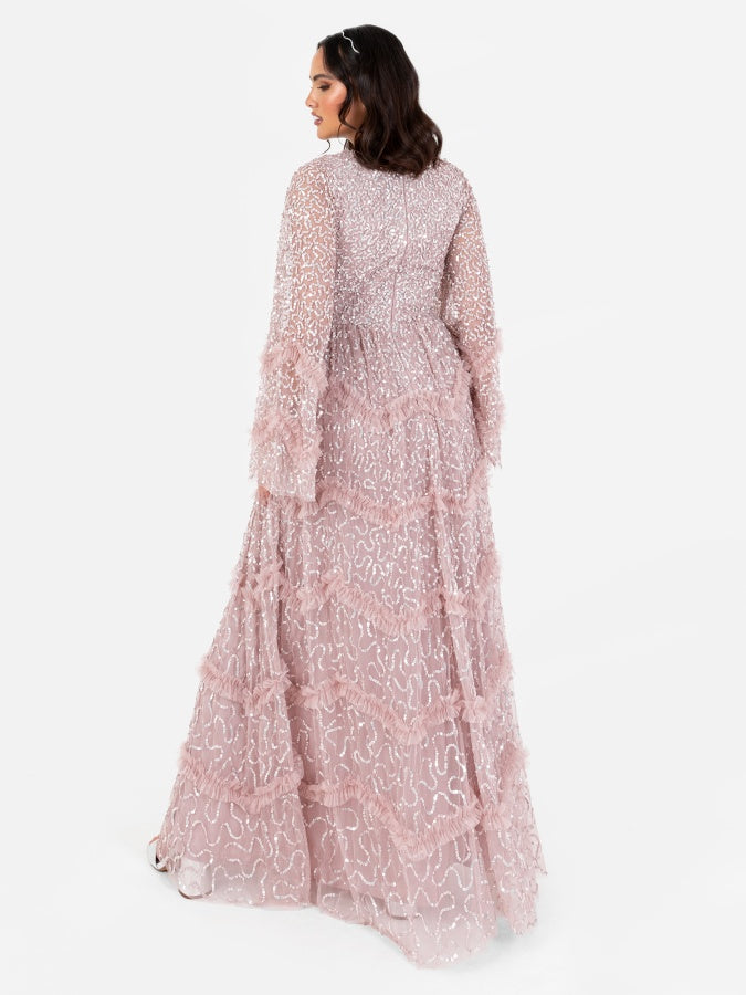 Maya Frosted Pink Fully Embellished Round Neckline Modest Maxi Dress