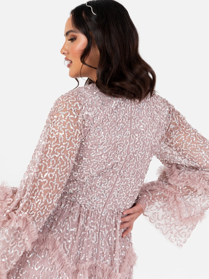 Maya Frosted Pink Fully Embellished Round Neckline Modest Maxi Dress