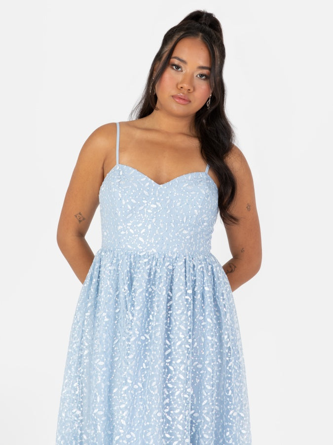 Maya Blue Sequin & Embroidery Cami Midaxi Dress