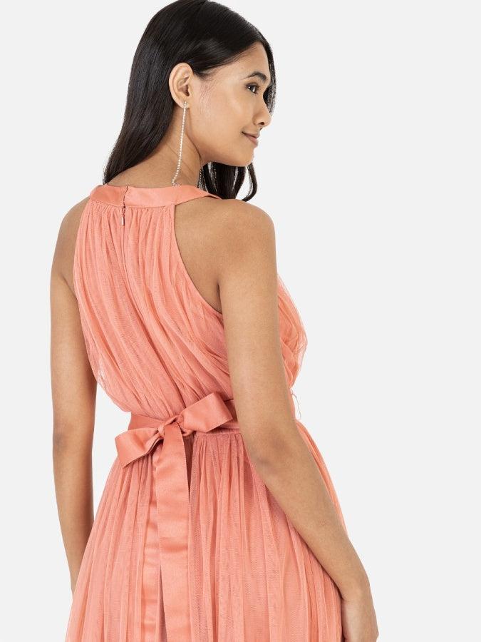 Anaya with Love Recycled Coral Halter Neck Maxi Dress