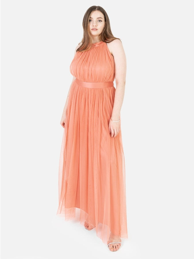 Anaya with Love Recycled Coral Halter Neck Maxi Dress