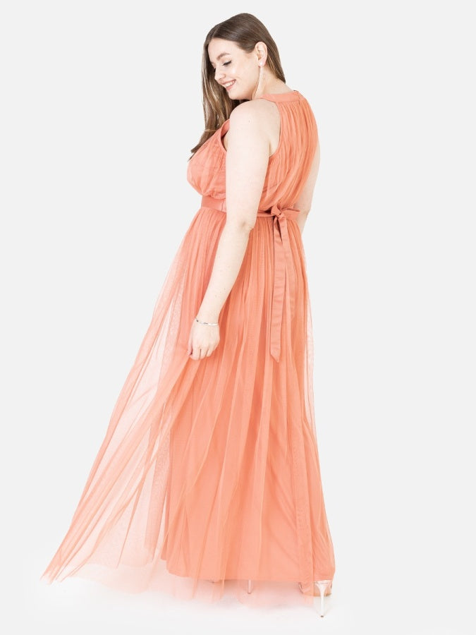 Anaya with Love Recycled Coral Halter Neck Maxi Dress