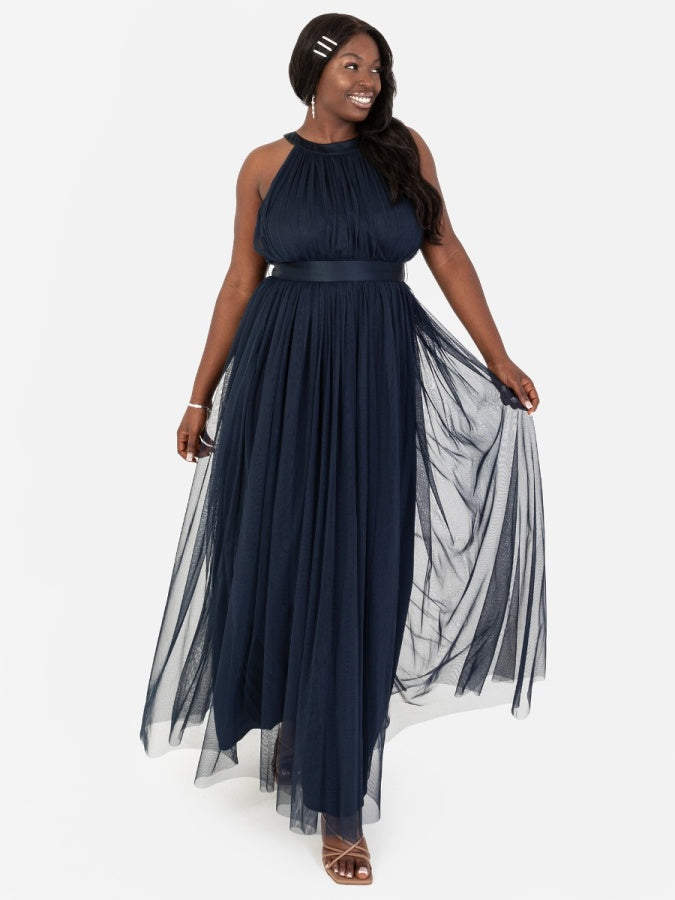 Anaya with Love Recycled Navy Halter Neck Maxi Dress