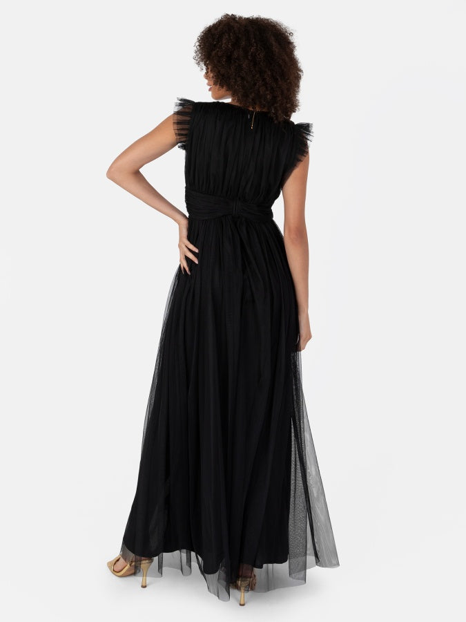 Anaya With Love Recycled Black Flutter Sleeve Maxi Dress