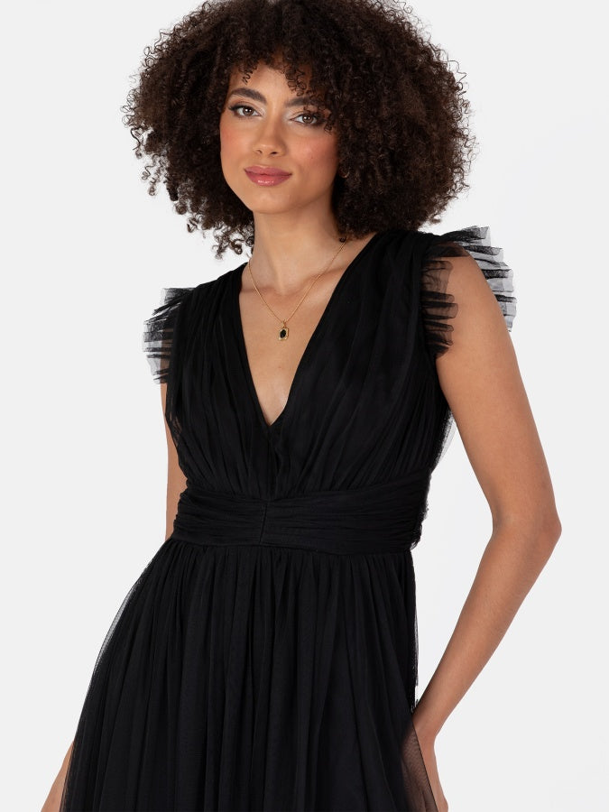 Anaya With Love Recycled Black Flutter Sleeve Maxi Dress