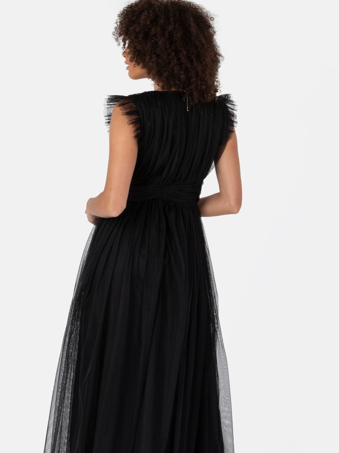 Anaya With Love Recycled Black Flutter Sleeve Maxi Dress