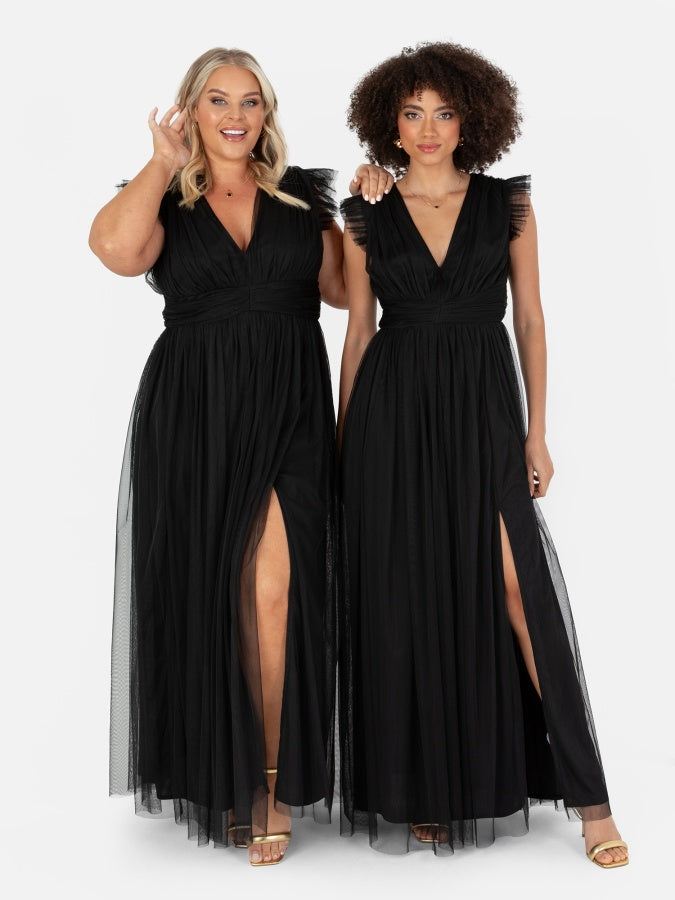 Anaya With Love Recycled Black Flutter Sleeve Maxi Dress