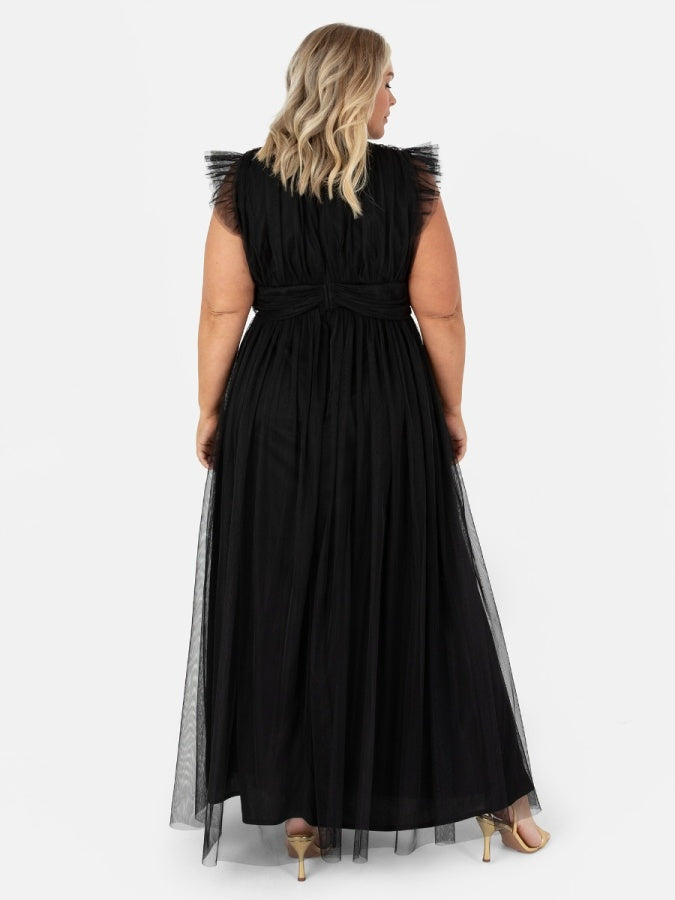Anaya With Love Recycled Black Flutter Sleeve Maxi Dress