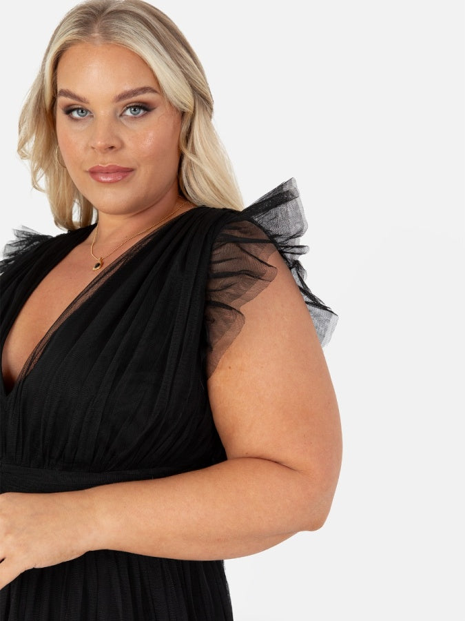 Anaya With Love Recycled Black Flutter Sleeve Maxi Dress