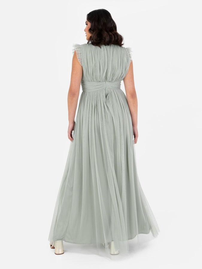 Anaya With Love Recycled Frosty Green Flutter Sleeve Maxi Dress
