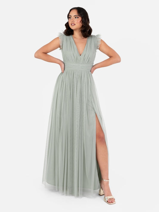 Anaya With Love Recycled Frosty Green Flutter Sleeve Maxi Dress