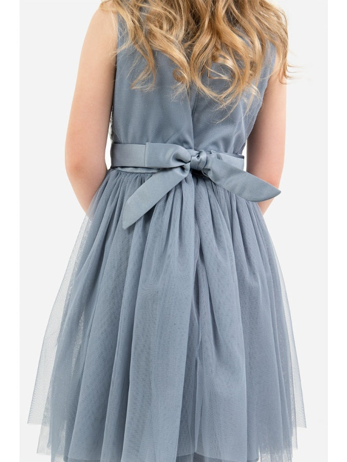 Mini Maya Dusty Blue Delicate Sequin Midi Dress With Bow