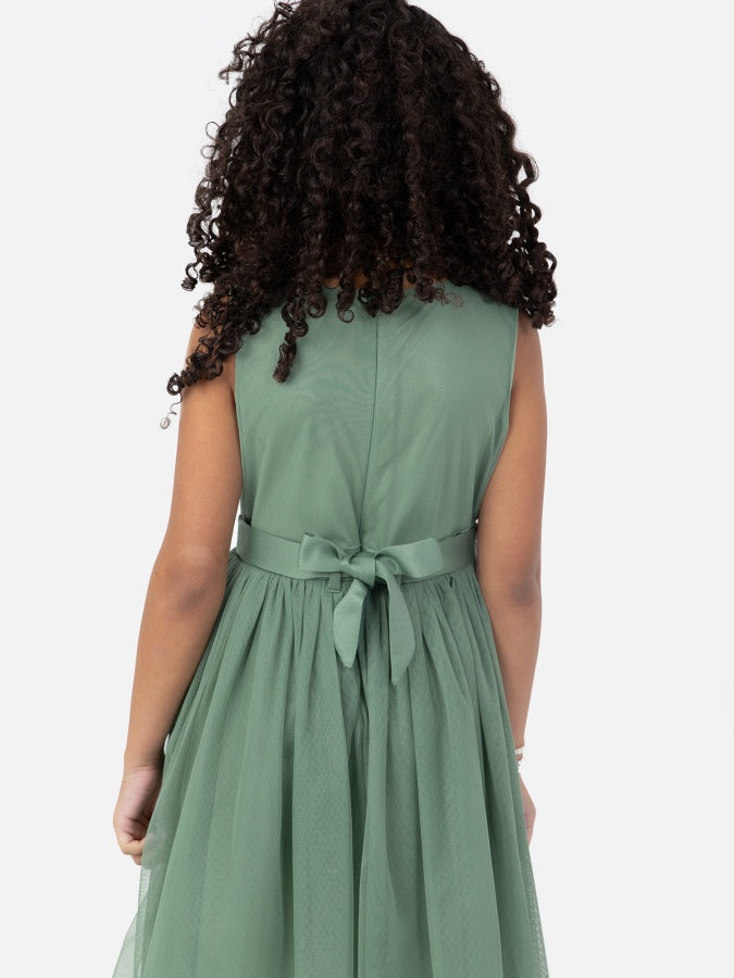 Mini Maya Dark Green Delicate Sequin Midi Dress With Bow