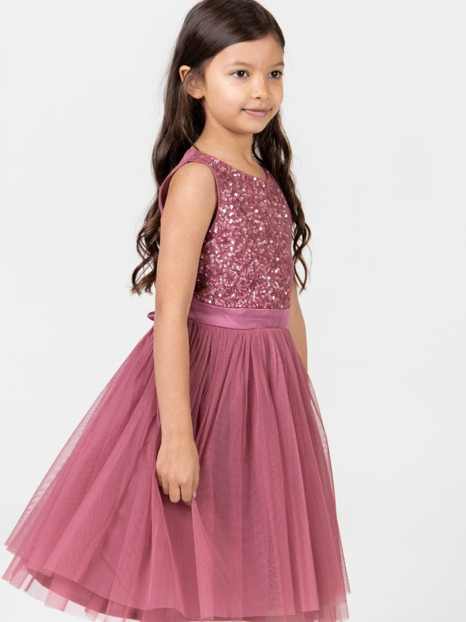 Mini Maya Desert Rose Delicate Sequin Midi Dress With Bow