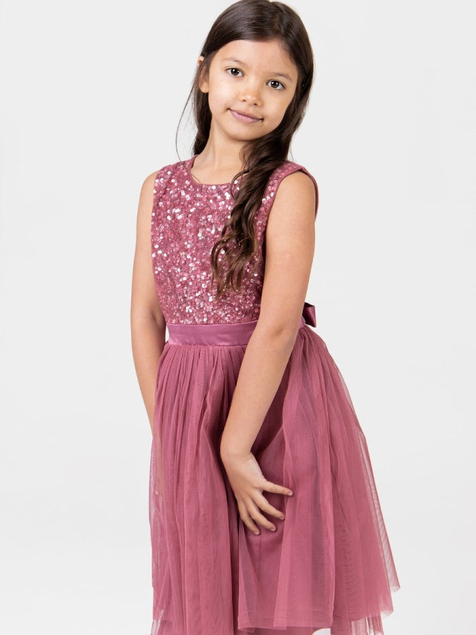 Mini Maya Desert Rose Delicate Sequin Midi Dress With Bow