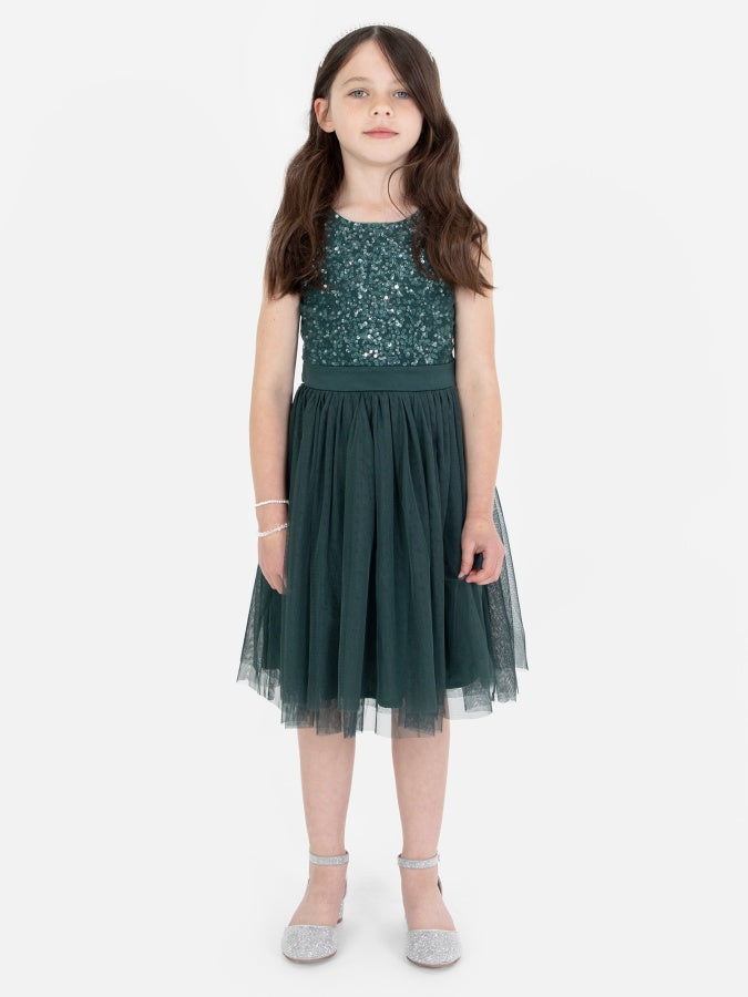 Mini Maya Emerald Green Delicate Sequin Midi Dress With Bow Maya Deluxe Mini Maya Emerald Green Delicate Sequin Midi Dress With Bow Maya Deluxe