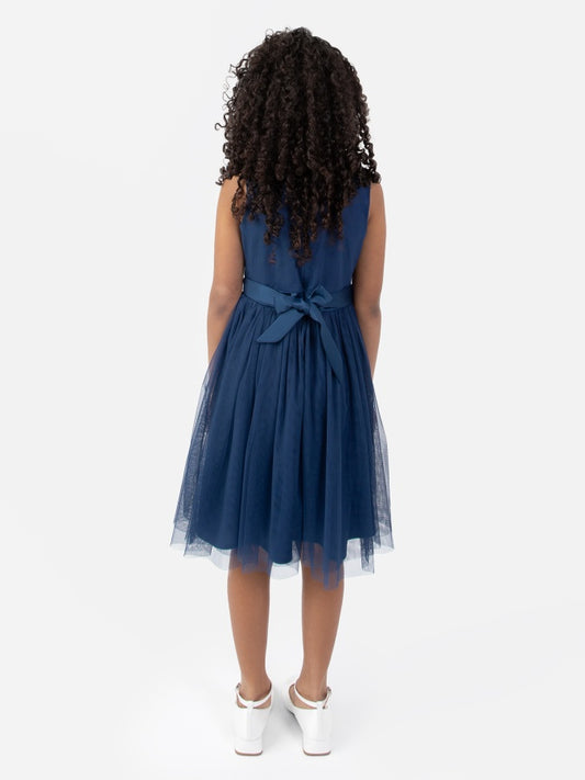 Mini Maya French Navy Delicate Sequin Midi Dress With Bow