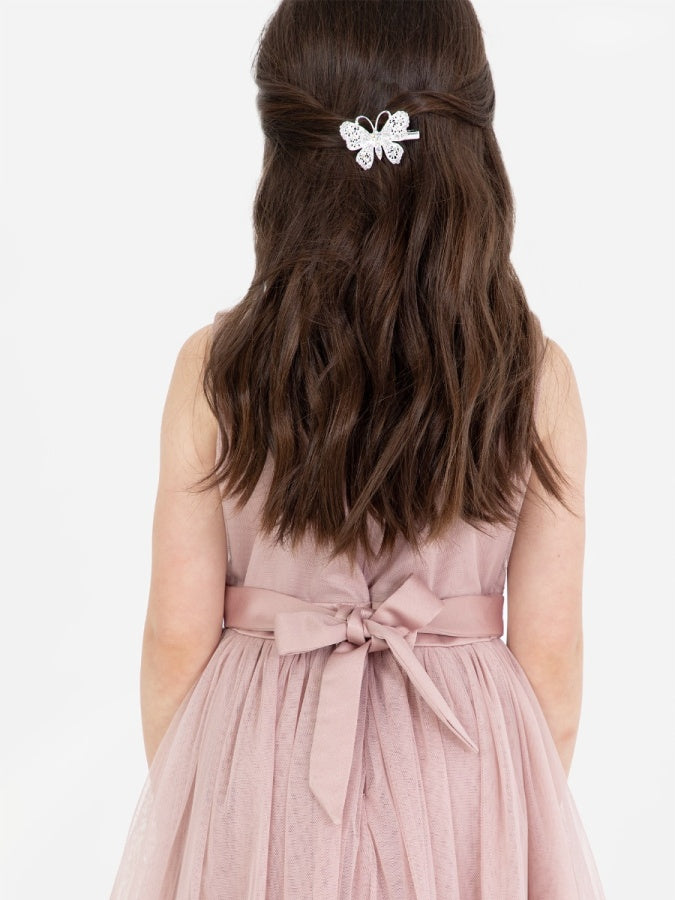 Mini Maya Frosted Pink Delicate Sequin Midi Dress with Bow