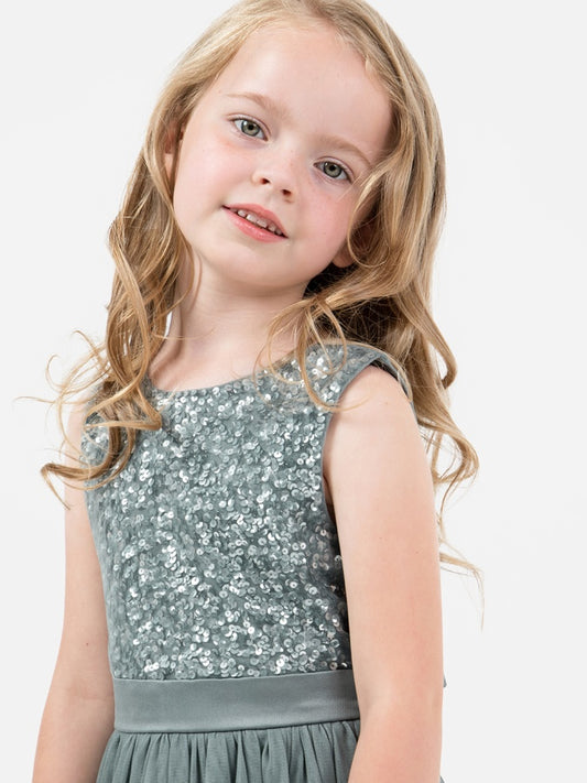 Mini Maya Misty Green Delicate Sequin Midi Dress With Bow