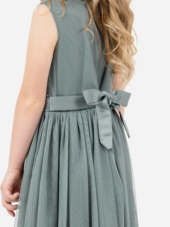 Mini Maya Misty Green Delicate Sequin Midi Dress With Bow