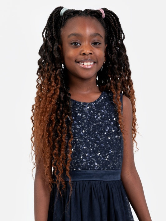 Mini Maya Navy Delicate Sequin Midi Dress With Bow