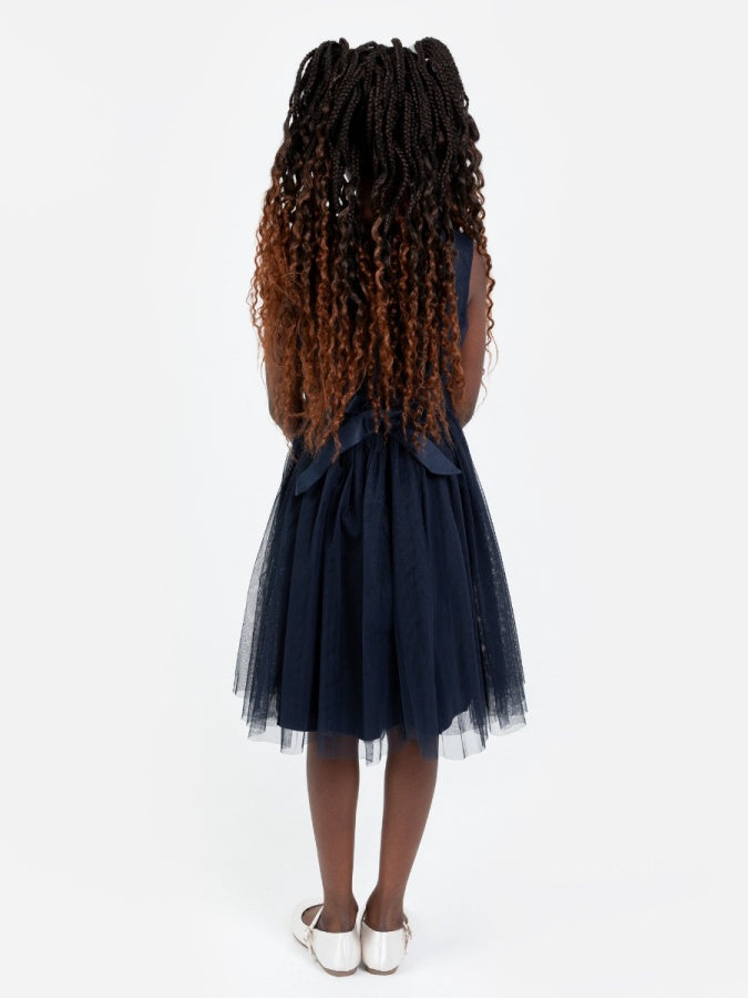 Mini Maya Navy Delicate Sequin Midi Dress With Bow