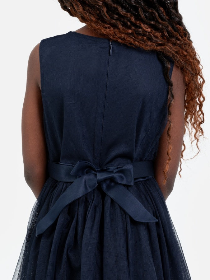 Mini Maya Navy Delicate Sequin Midi Dress With Bow