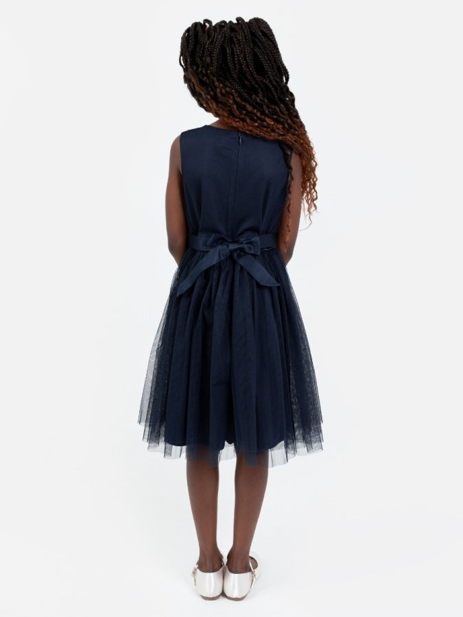 Mini Maya Navy Delicate Sequin Midi Dress With Bow