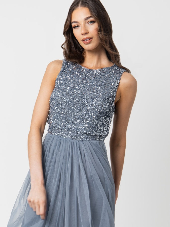 Maya Dusty Blue Sleeveless Embellished Midaxi Dress