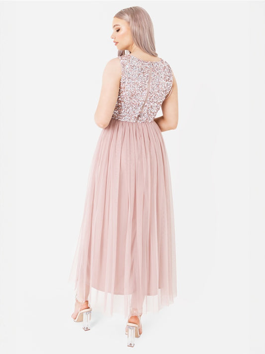 Maya Frosted Pink Embellished Midaxi Dress