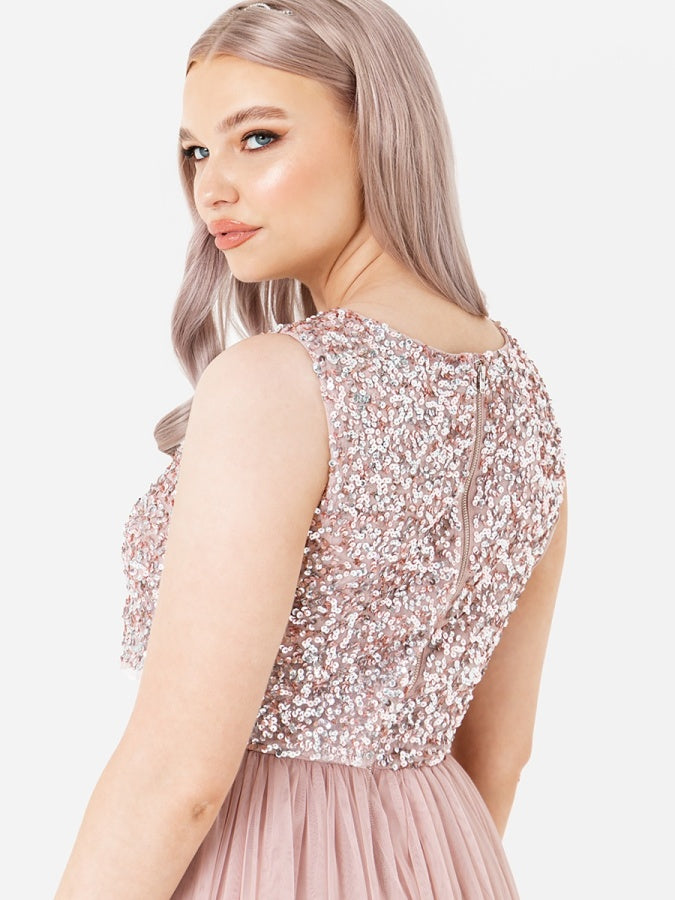 Maya Frosted Pink Embellished Midaxi Dress