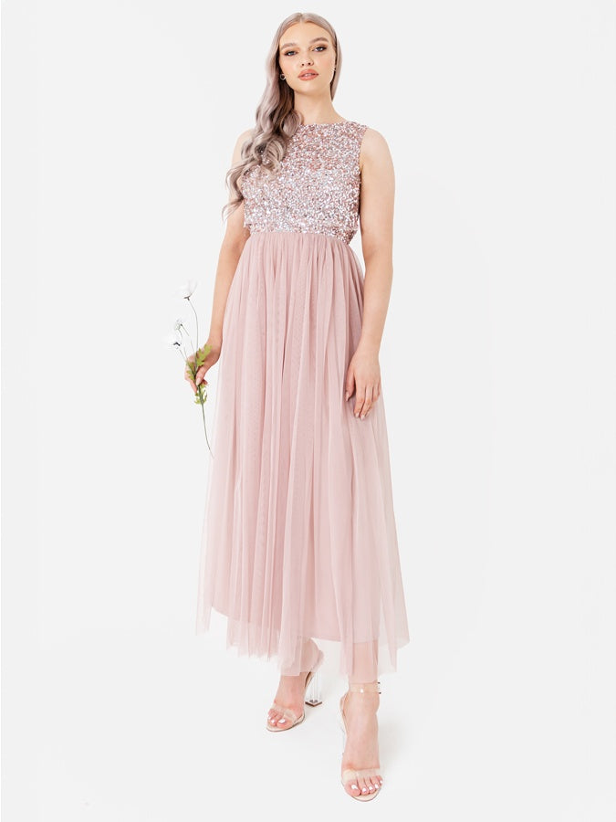 Maya Frosted Pink Embellished Midaxi Dress