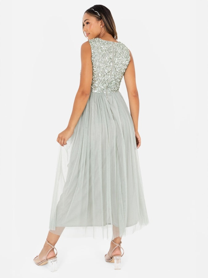 Maya Sage Green Sleeveless Embellished Midaxi Dress