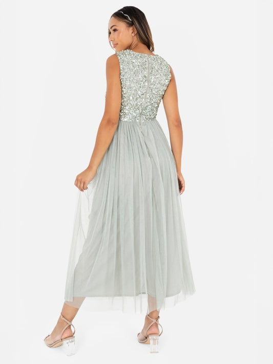Maya Sage Green Sleeveless Embellished Midaxi Dress