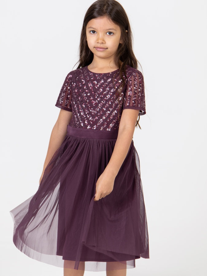 Mini Maya Berry Stripe Embellished Midi Dress With Bow