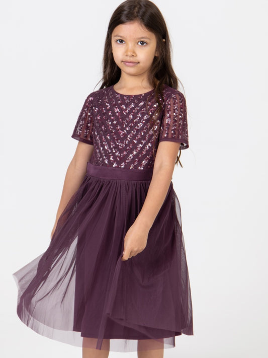 Mini Maya Berry Stripe Embellished Midi Dress With Bow