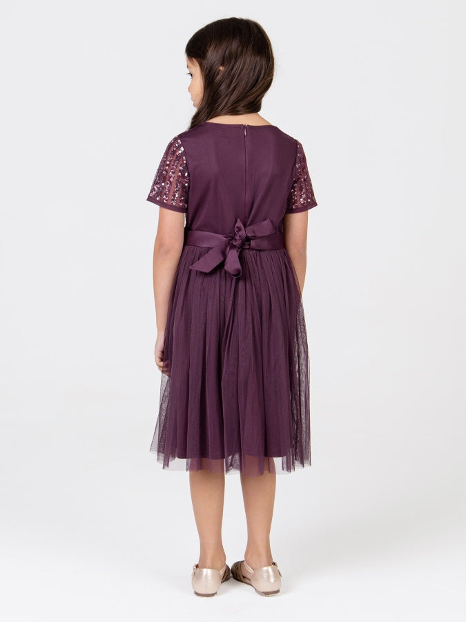 Mini Maya Berry Stripe Embellished Midi Dress With Bow