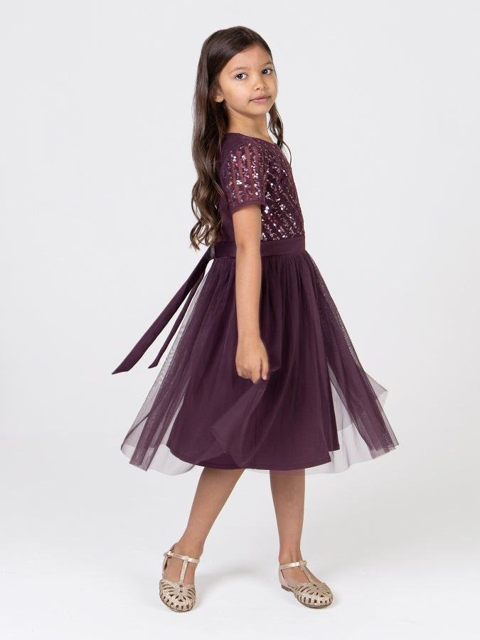 Mini Maya Berry Stripe Embellished Midi Dress With Bow