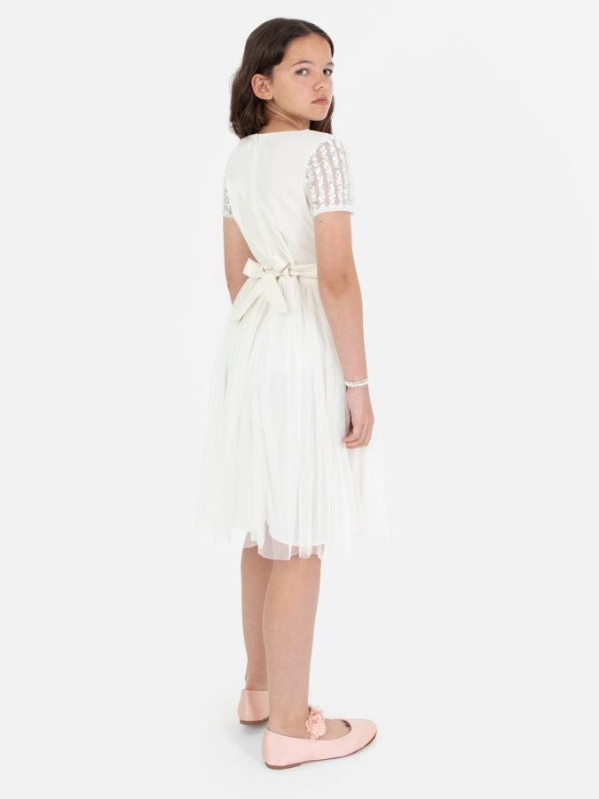 Mini Maya Ivory Stripe Embellished Midi Dress With Bow