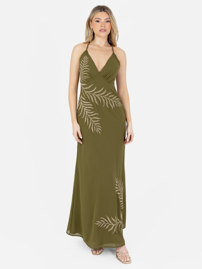 palm leaf bridesmaid dress Blue Gre Tropical Palm Leaves Long Dress dress summer Bridesmaid dress woman elegant eving dresses for wom02