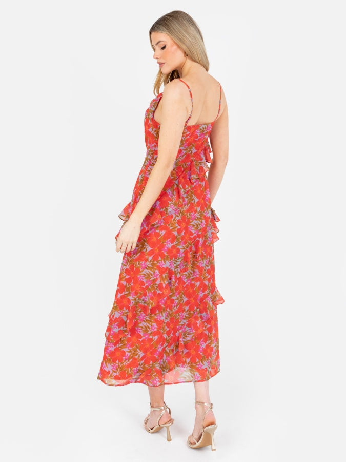 Anaya With Love Tropical Print Strappy Cowl Neck Midi Dress
