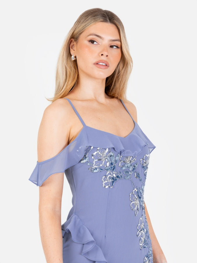 Maya Lavender Blue Embellished Cold Shoulder Maxi Dress