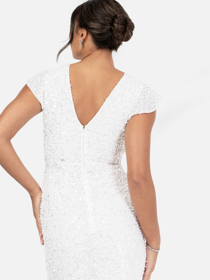 Maya Bridal Fully Embellished Short Flutter Sleeve Maxi Dress