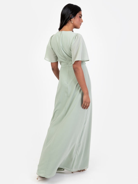 Maya Sage Green Floral Embellished Short Sleeve Maxi Dress with Skirt Split