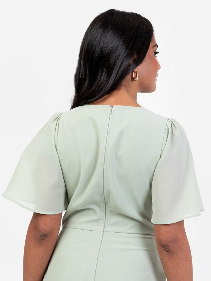 Maya Sage Green Floral Embellished Short Sleeve Maxi Dress with Skirt Split