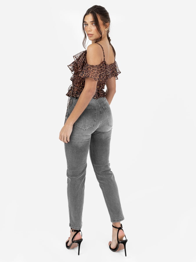 Anaya with Love Recycled Animal Print Wrap Cold Shoulder Top