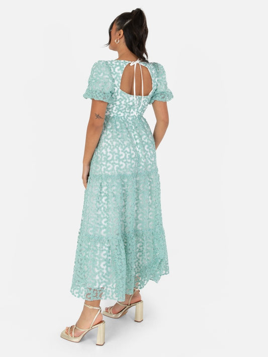 Maya Floral Embroidered Open Back Midi Dress