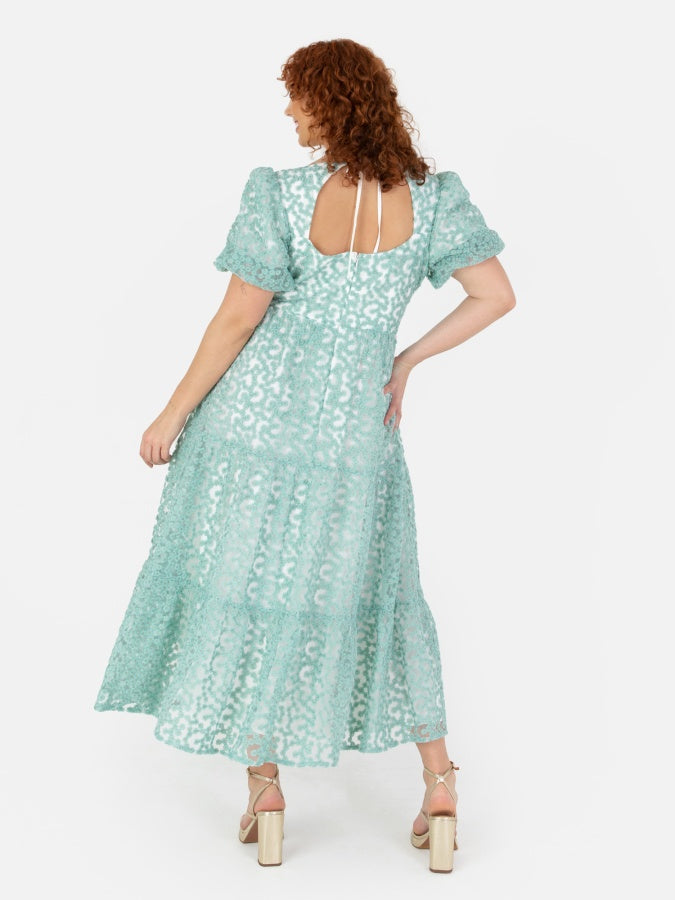 Maya Floral Embroidered Open Back Midi Dress