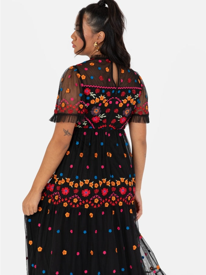 Maya Black Fully Embroidered Maxi Dress