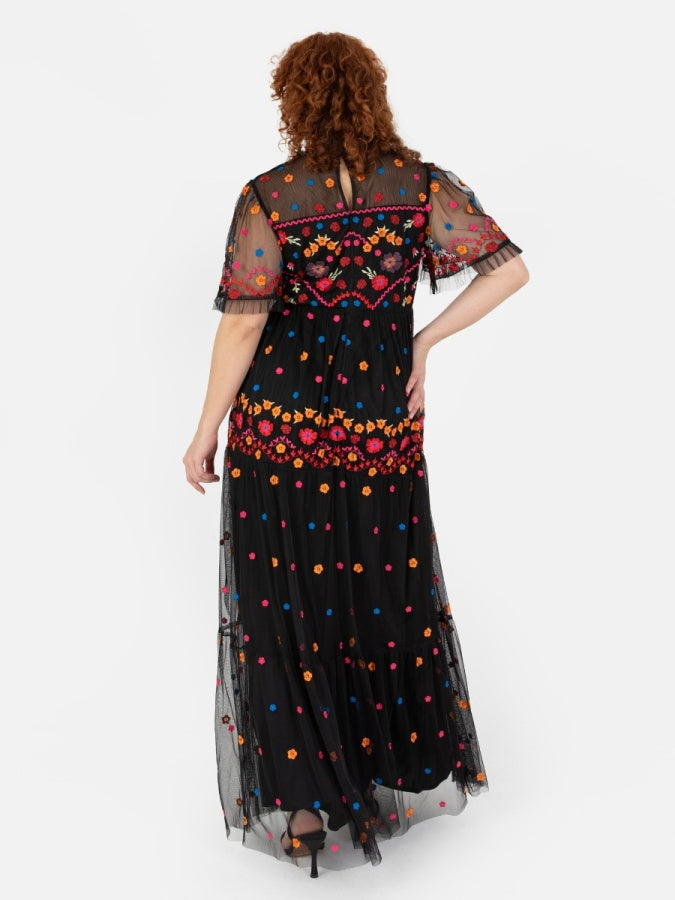 Maya Black Fully Embroidered Maxi Dress